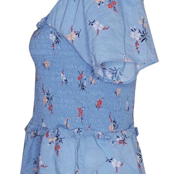 Madewell Blue Smocked Floral Peplum Top Size M - Picture 10 of 13